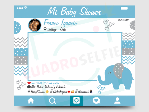 Cuadro Selfie Baby Shower Niña Cigüeña Personalizado - Nube de Algodón Chile